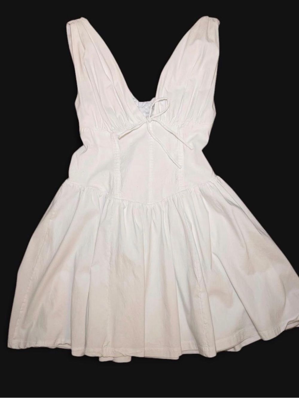Fairycore White Mini Dress with Deep V and Tie Front